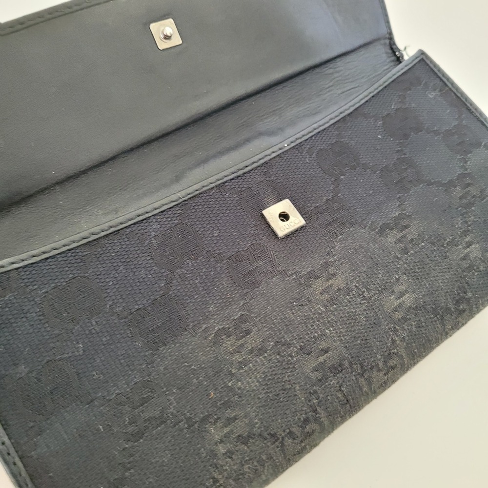 Gucci GG Monogram Long Wallet Black Canvas Leather Logo Bar 035-213313-2150 - Picture 10 of 15